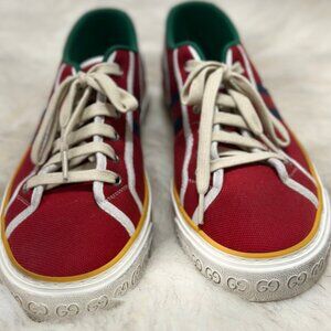Gucci Old Tennis Tweed Men's Sneakers in Hibiscus Red - Rare Find, Size 10 US